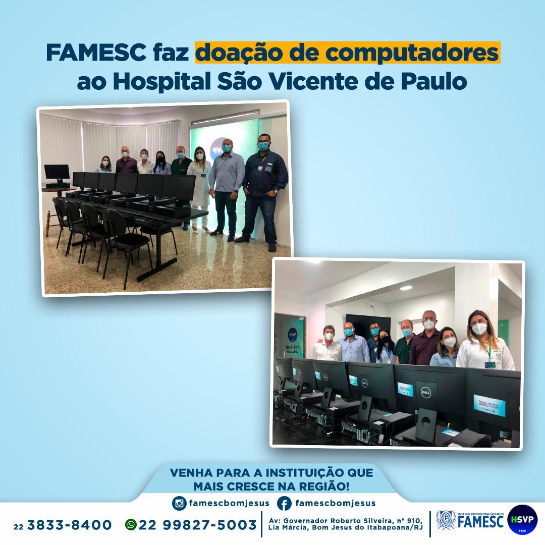 FAMESC faz doação de computadores ao Hospital São Vicente de Paulo