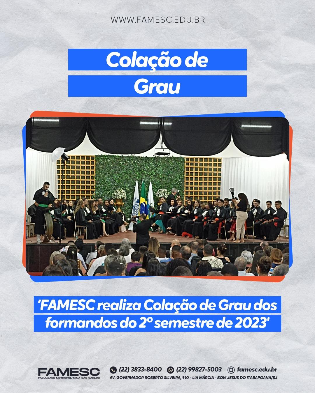 FAMESC realiza Colação de Grau dos formandos do 2º semestre de 2023
