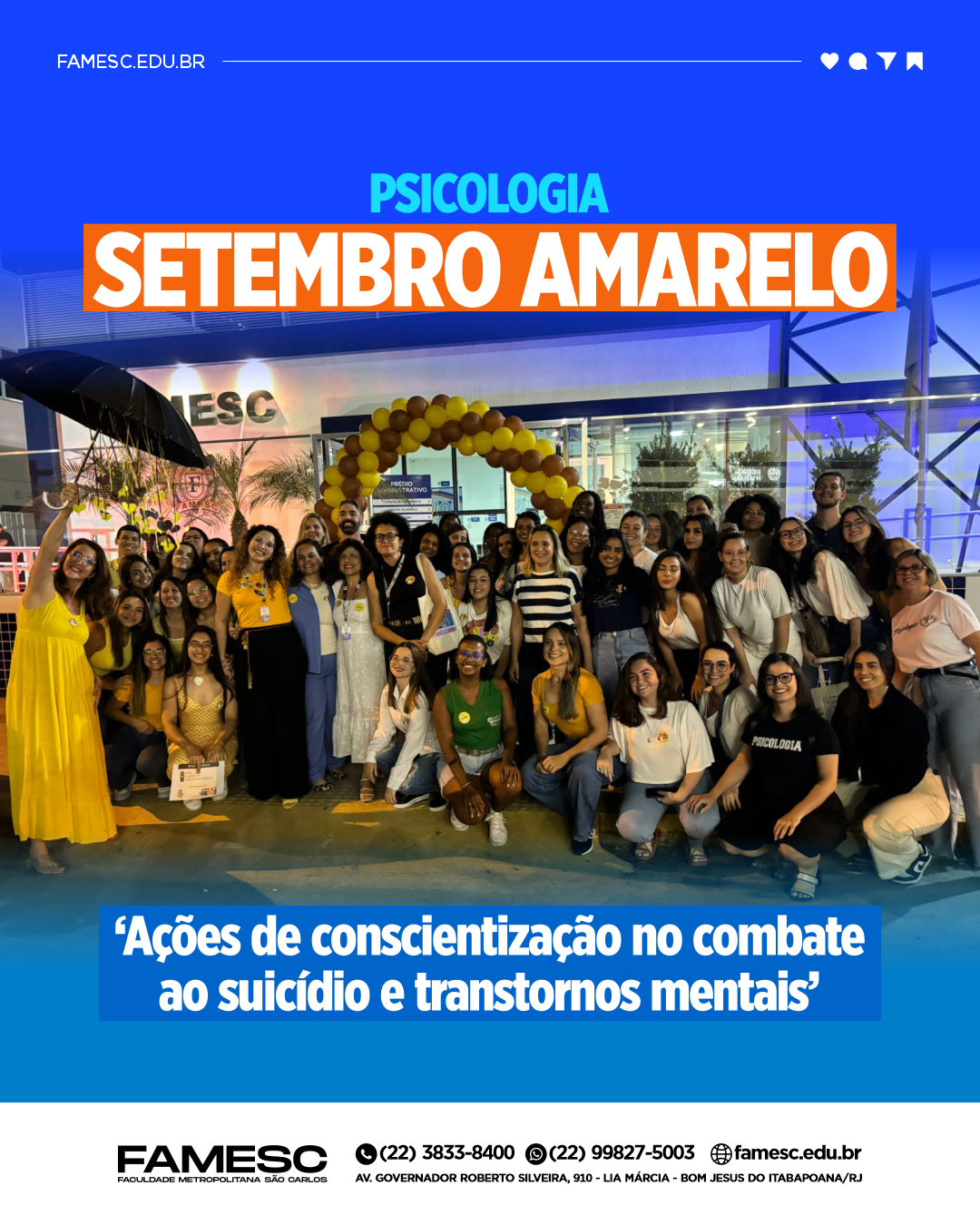 Curso de Psicologia da FAMESC promove ações do ‘Setembro Amarelo’