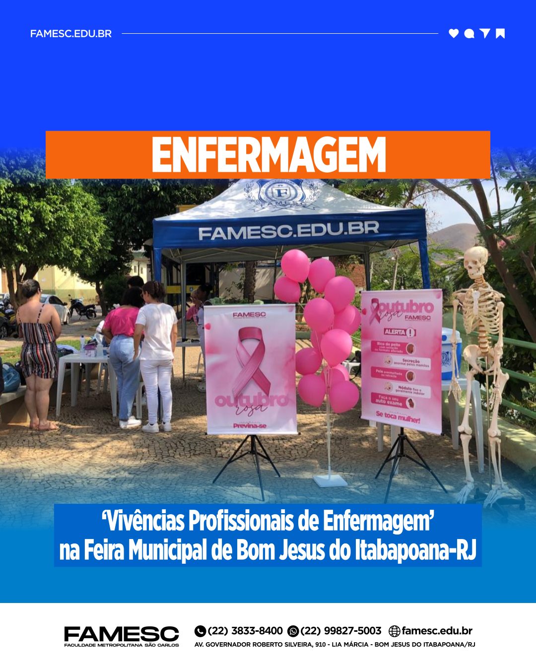 Curso de Enfermagem da FAMESC promove ação social na Feira Municipal de Bom Jesus-RJ