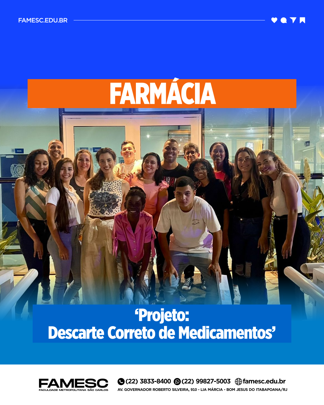 Curso de Farmácia da FAMESC promove projeto de ‘Descarte correto de Medicamentos’