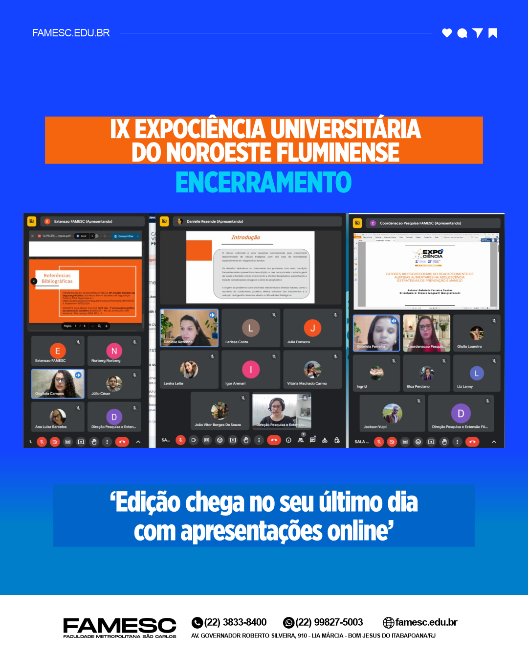 IX EXPOCIÊNCIA chega em seu último dia com apresentações online